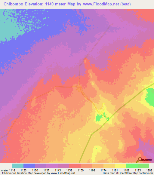 Chibombo,Zambia Elevation Map