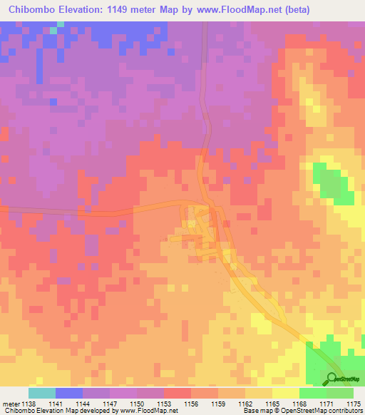 Chibombo,Zambia Elevation Map