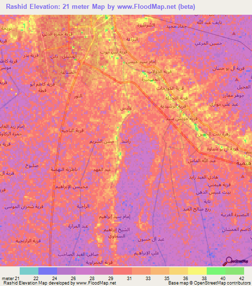 Rashid,Iraq Elevation Map