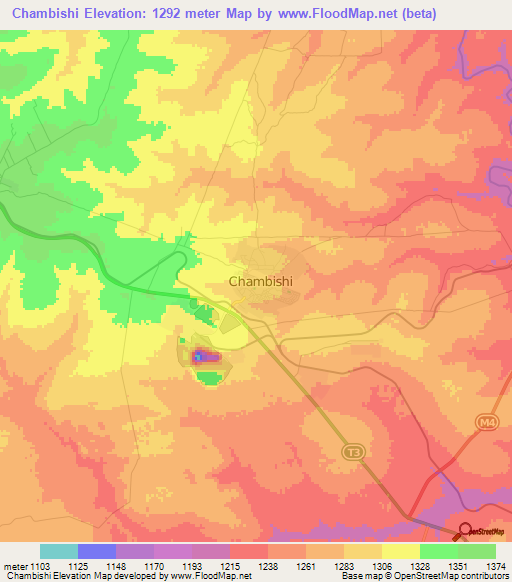 Chambishi,Zambia Elevation Map