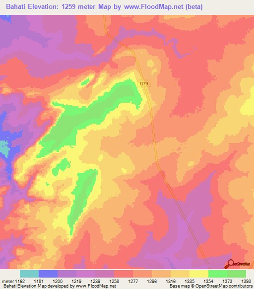 Bahati,Zambia Elevation Map