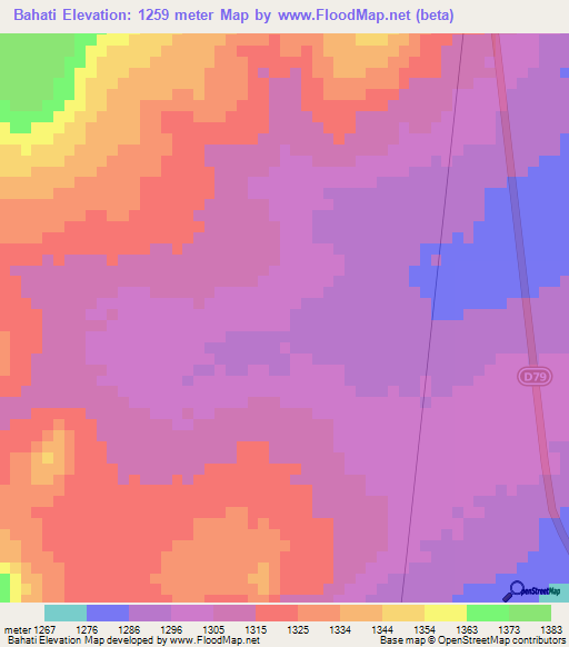 Bahati,Zambia Elevation Map