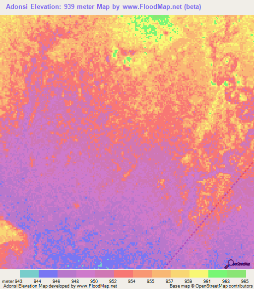 Adonsi,Zambia Elevation Map