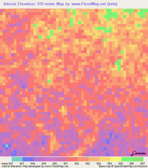 Adonsi,Zambia Elevation Map