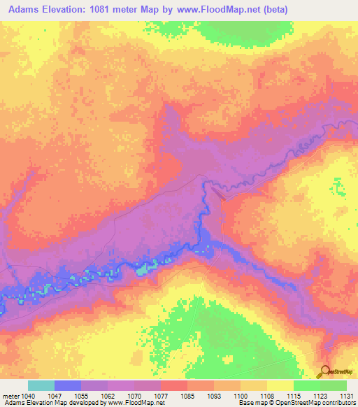 Adams,Zambia Elevation Map