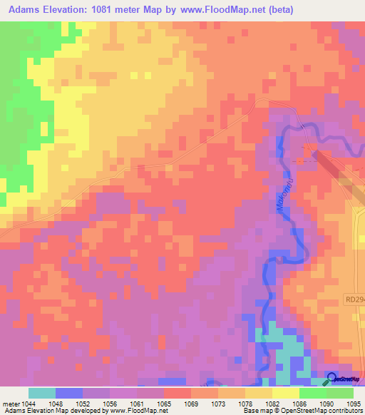 Adams,Zambia Elevation Map