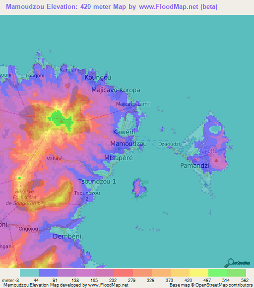 Mamoudzou,Mayotte Elevation Map