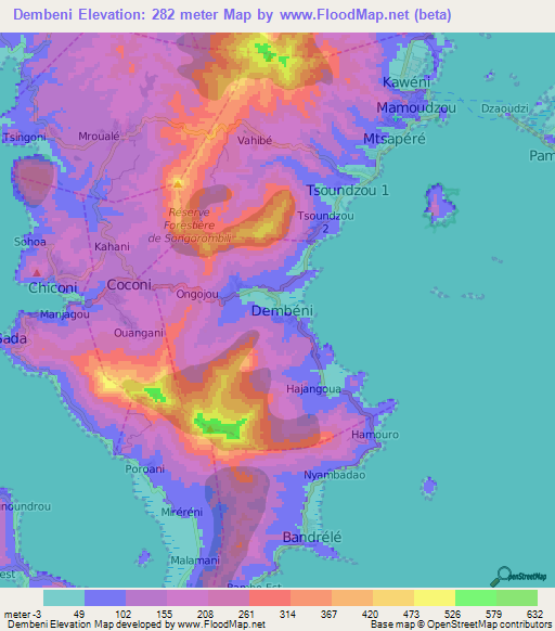 Dembeni,Mayotte Elevation Map