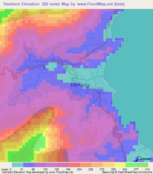 Dembeni,Mayotte Elevation Map