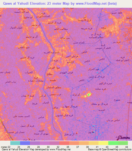 Qaws al Yahudi,Iraq Elevation Map