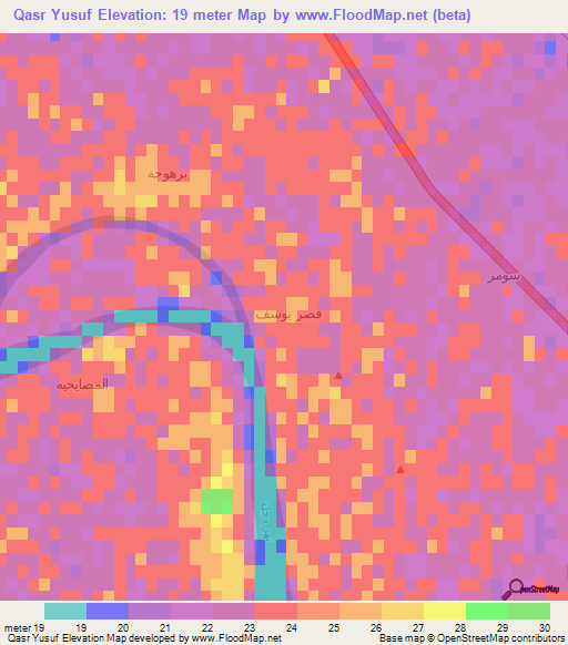 Qasr Yusuf,Iraq Elevation Map