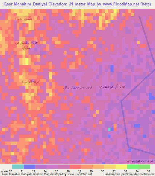 Qasr Manahim Daniyal,Iraq Elevation Map