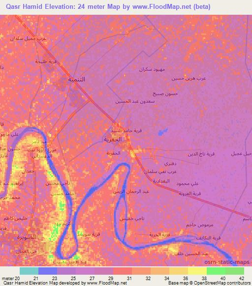 Qasr Hamid,Iraq Elevation Map