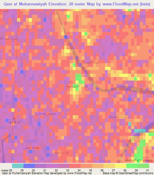 Qasr al Muhannawiyah,Iraq Elevation Map