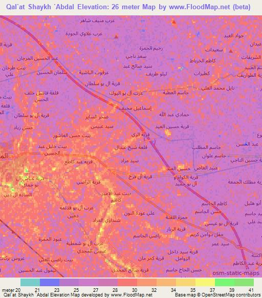 Qal`at Shaykh `Abdal,Iraq Elevation Map