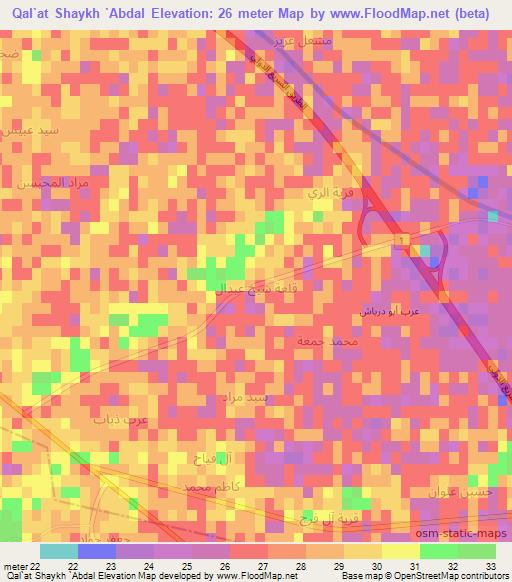 Qal`at Shaykh `Abdal,Iraq Elevation Map