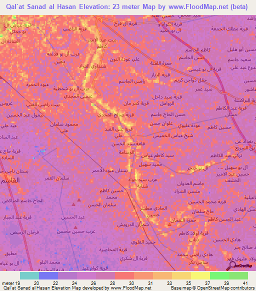 Qal`at Sanad al Hasan,Iraq Elevation Map