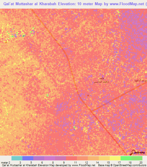 Qal`at Muttashar al Kharabah,Iraq Elevation Map