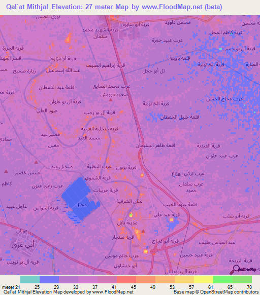 Qal`at Mithjal,Iraq Elevation Map