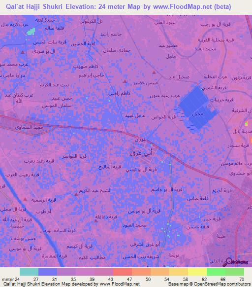 Qal`at Hajji Shukri,Iraq Elevation Map