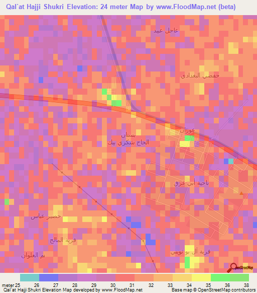 Qal`at Hajji Shukri,Iraq Elevation Map