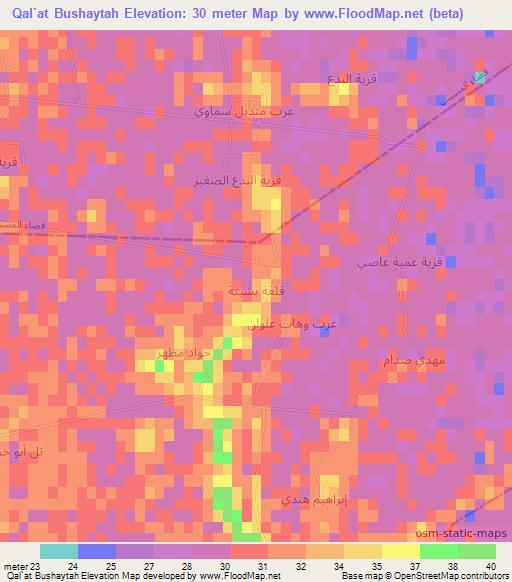 Qal`at Bushaytah,Iraq Elevation Map