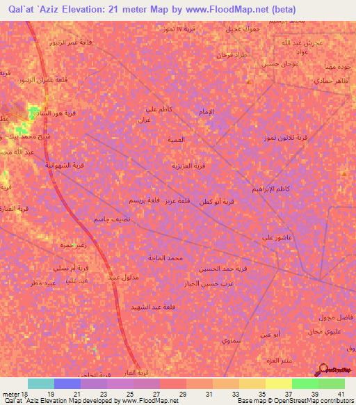 Qal`at `Aziz,Iraq Elevation Map