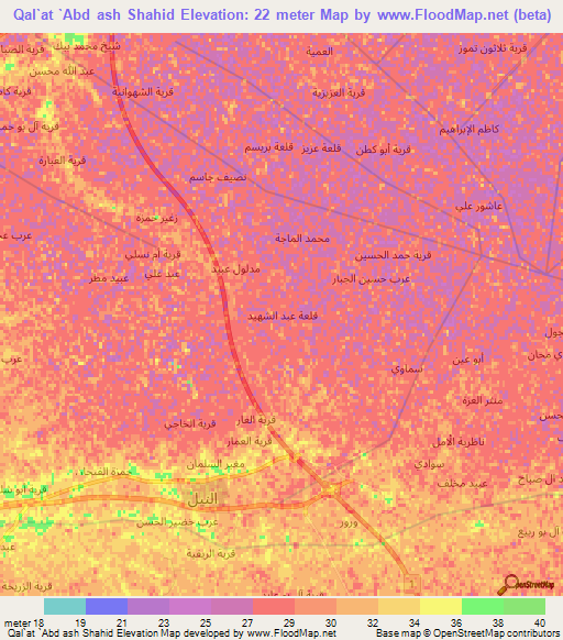 Qal`at `Abd ash Shahid,Iraq Elevation Map