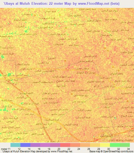 `Ubays al Muluh,Iraq Elevation Map