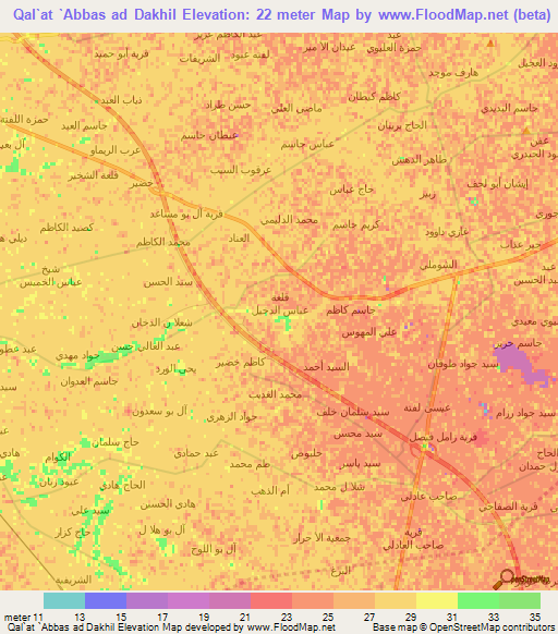 Qal`at `Abbas ad Dakhil,Iraq Elevation Map