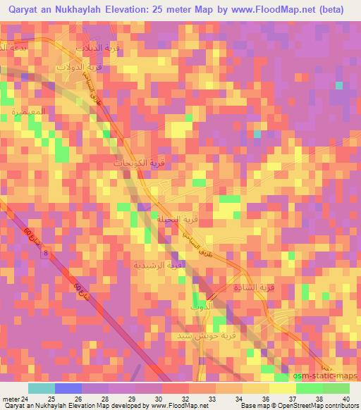 Qaryat an Nukhaylah,Iraq Elevation Map