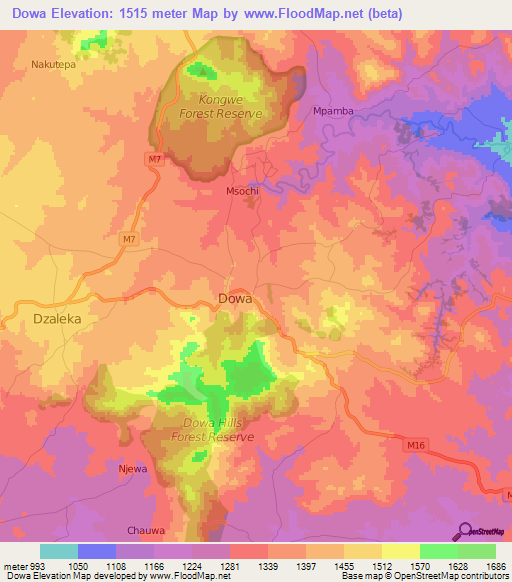 Dowa,Malawi Elevation Map