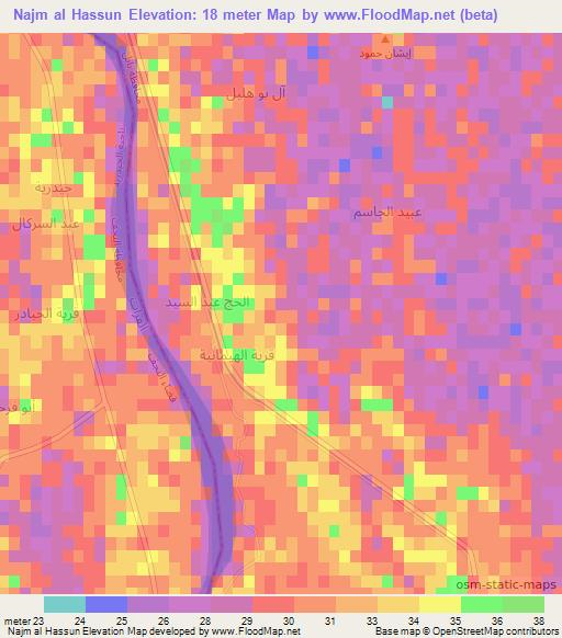 Najm al Hassun,Iraq Elevation Map