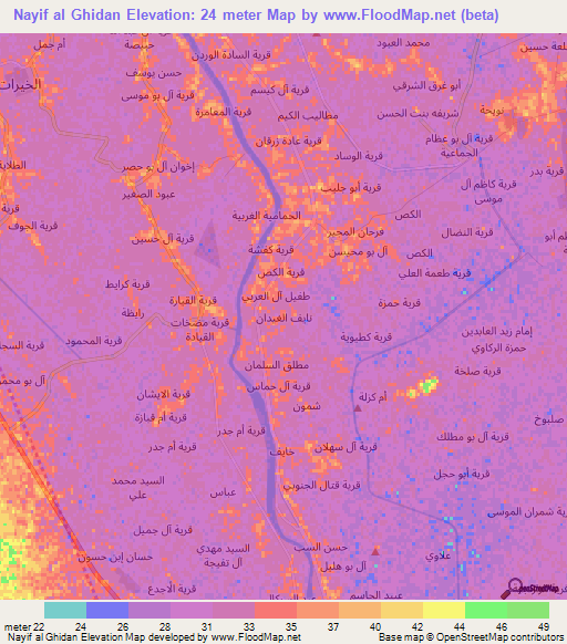 Nayif al Ghidan,Iraq Elevation Map