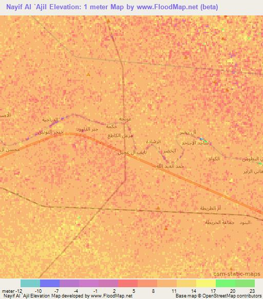 Nayif Al `Ajil,Iraq Elevation Map