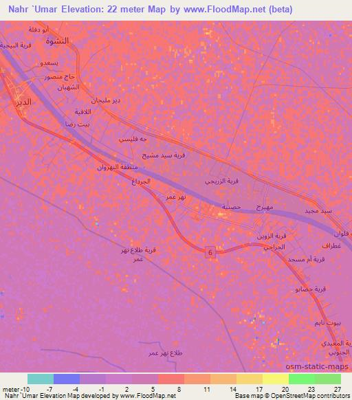 Nahr `Umar,Iraq Elevation Map