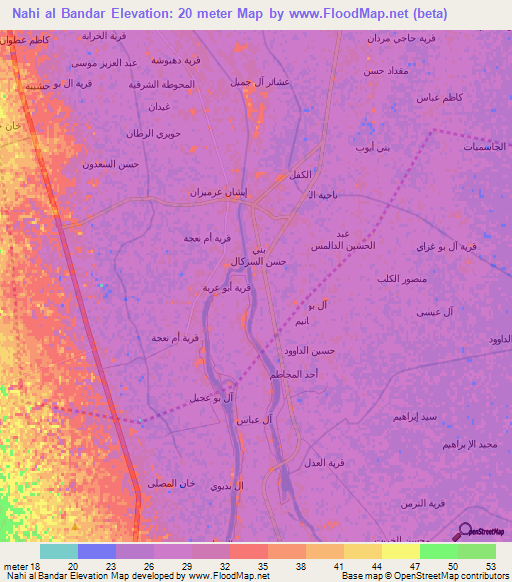 Nahi al Bandar,Iraq Elevation Map