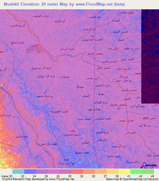 Mushkil,Iraq Elevation Map