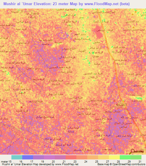 Mushir al `Umar,Iraq Elevation Map