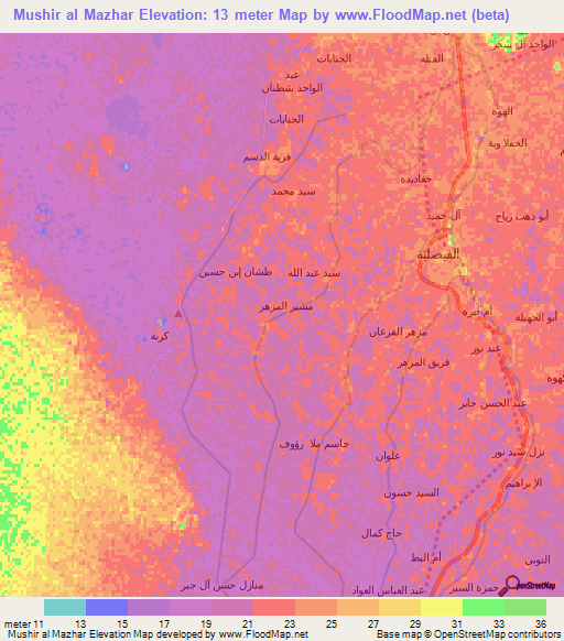 Mushir al Mazhar,Iraq Elevation Map