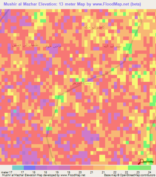 Mushir al Mazhar,Iraq Elevation Map
