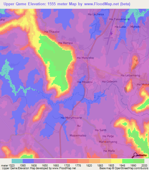 Upper Qeme,Lesotho Elevation Map