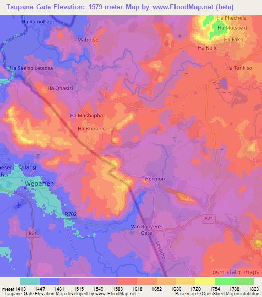 Tsupane Gate,Lesotho Elevation Map