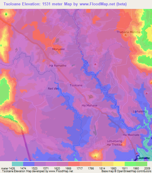 Tsoloane,Lesotho Elevation Map