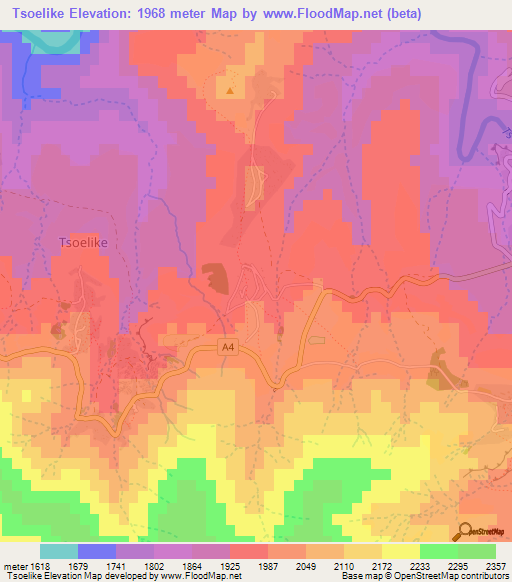 Tsoelike,Lesotho Elevation Map