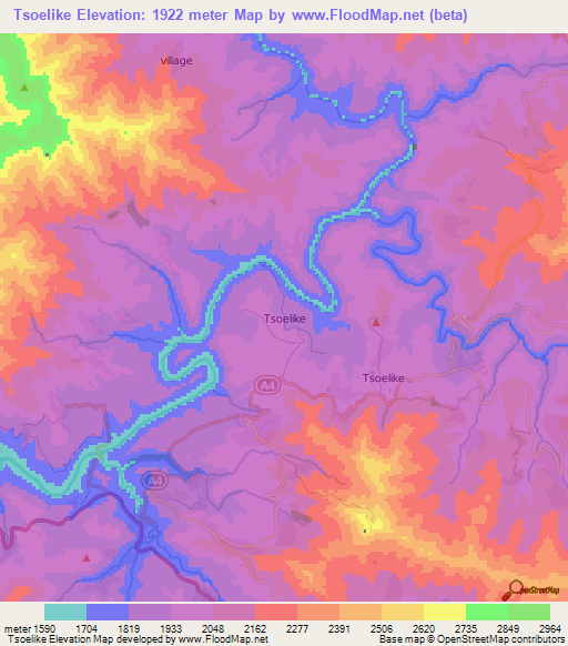 Tsoelike,Lesotho Elevation Map