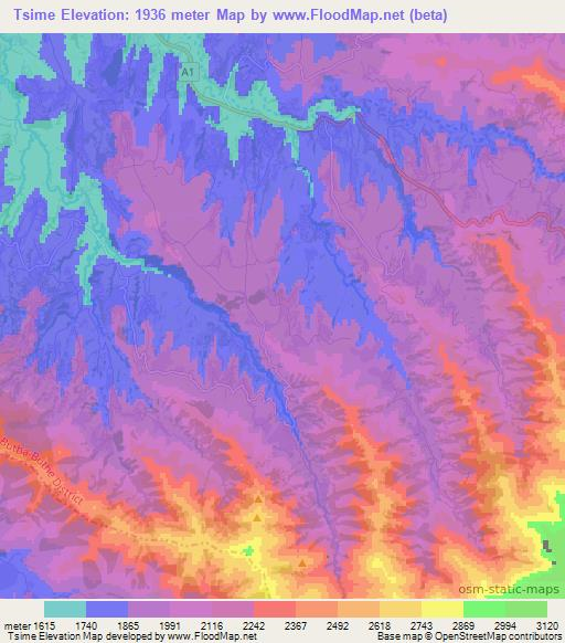 Tsime,Lesotho Elevation Map