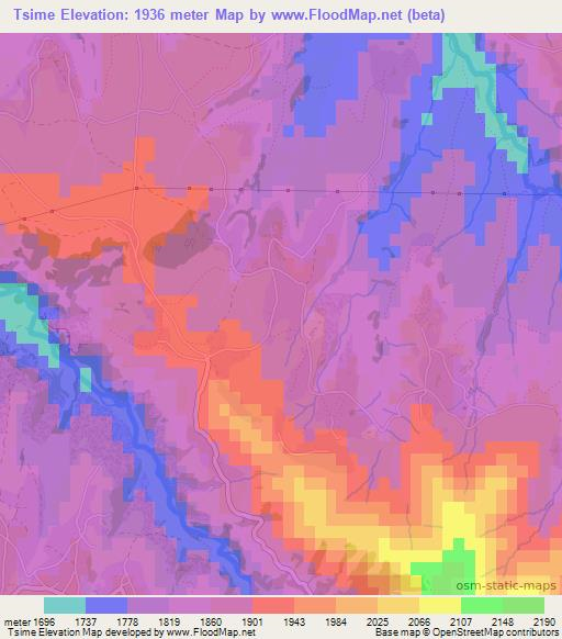 Tsime,Lesotho Elevation Map