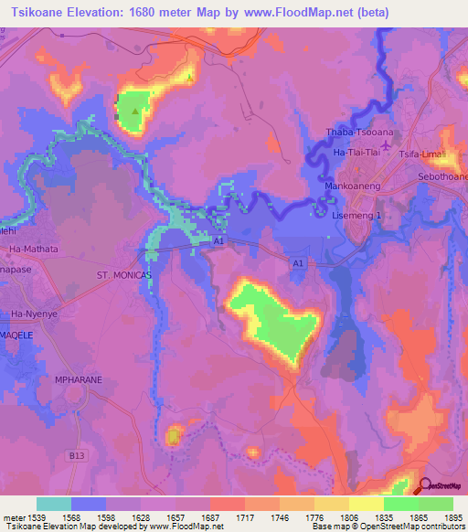 Tsikoane,Lesotho Elevation Map