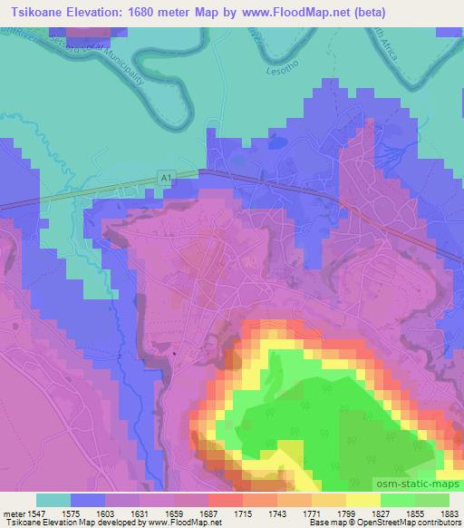 Tsikoane,Lesotho Elevation Map